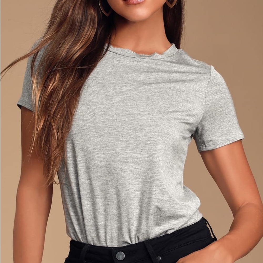 Lulus Heather Grey T-Shirt Bodysuit